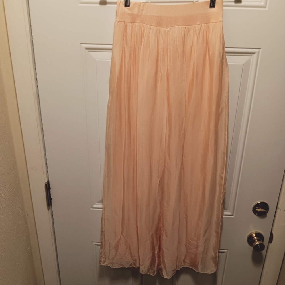 Belle France Made In Italy| Double Layered Pink Palazzo Wide Leg Flowy Pants